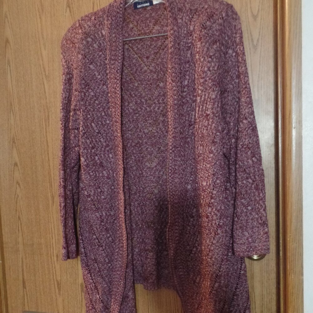 Basic Editions Ladies' Maroon Lightweight Cardigan, Size 2X